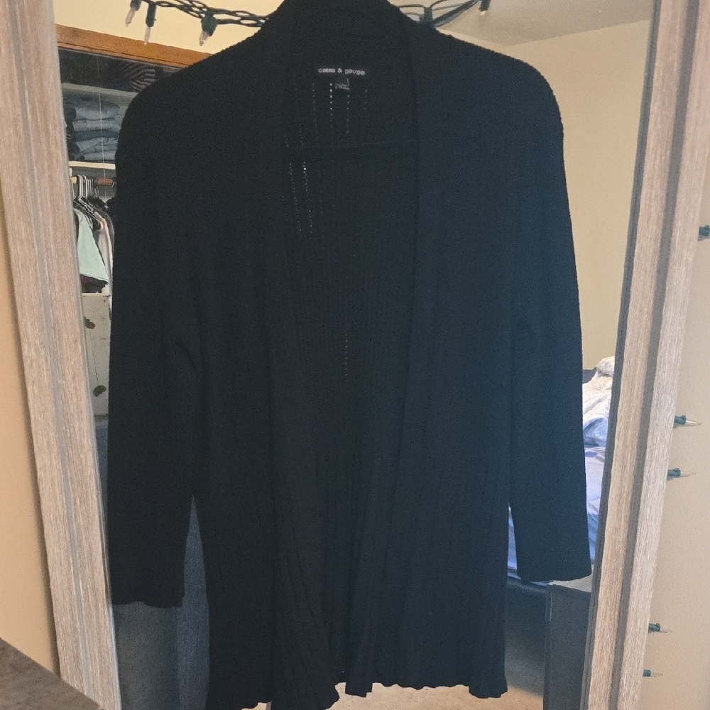 Cable & Gauge Black Open Front Cardigan